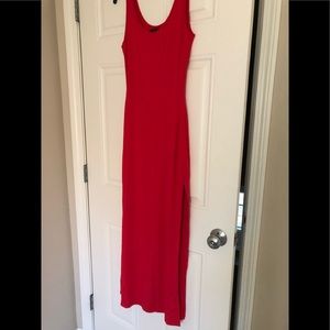 Bebe form fitting cherry red maxi dress-side slit